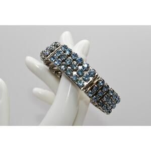Vintage Blue Rhinestone Expansion Bracelet Hidden Locket Hong Kong